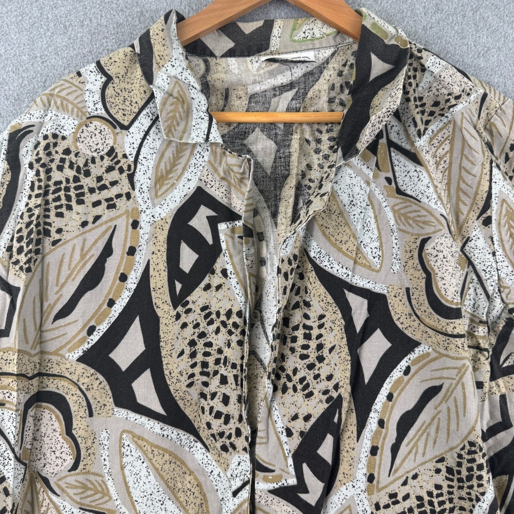 Copy Cats Button Up Shirt Womens L Multi Color Abstract‎ Leaf Print Vintage USA